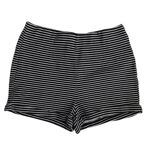 Navy and White Striped Hollister High-waisted Shorts